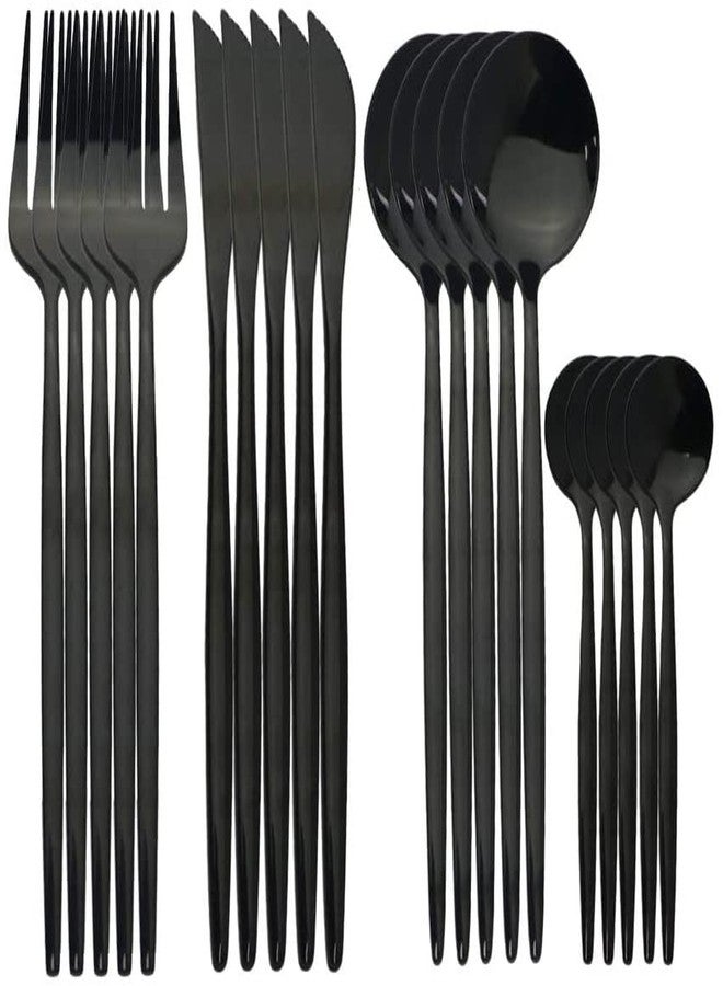 ستار ورك أدوات مائدة سوداء من الفولاذ المقاوم للصدأ من ستار وورك، شوك وملاعق فضية للمنزل والمطبخ والمطاعم والفنادق، أدوات مطبخ سوداء غير لامعة بلمسة نهائية مصقولة/آمنة للغسل في غسالة الأطباق (عبوة من 20 قطعة) - Image 1